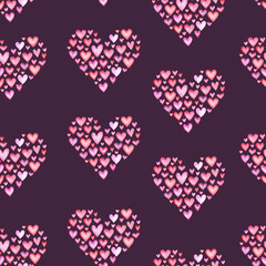 Obraz na płótnie Canvas Watercolor seamless pattern with pink roses on purple background. Valentines day illustration