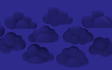 Render 3d de nubes unicolores. Fondo tridimensional. Diseño de forma de nubes. Ilustración