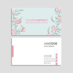 Vintage business and visiting card with floral pattern. Vector illustration