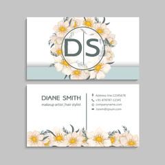 Vintage business and visiting card with floral pattern. Vector illustration