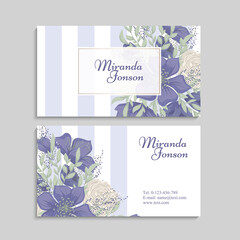 Vintage business and visiting card with floral pattern. Vector illustration