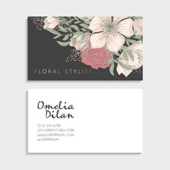 Vintage business and visiting card with floral pattern. Vector illustration