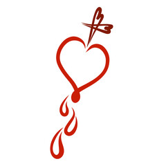 hearts with drops of blood and Christian cross