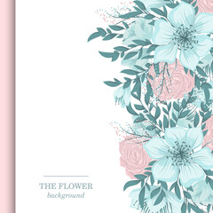 Flower border template - light blue flowers