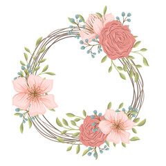 Floral wreath with sweet flowers. Vector