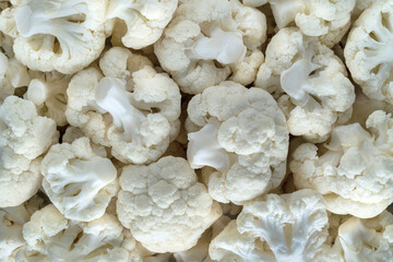 White large inflorescences of cauliflower close-up