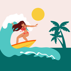 girl conquers the wave tropical beach raging ocean
