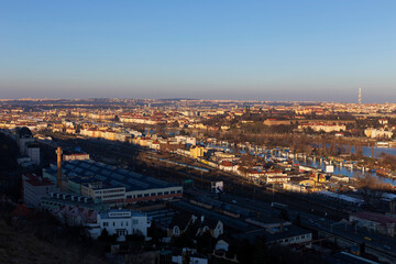 Obraz premium Winter Prague City from the Hill Devin in the sunny Day, Czech Republic