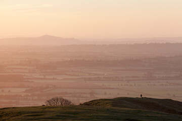 View from Crook Peak across the Somerset levels toward Glastonbury