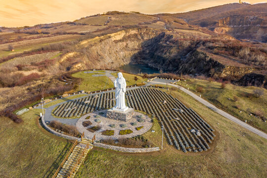Hungary - Tarcal, Statue of Blessed Christ from drone view