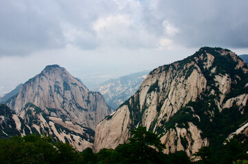 View of Mount Hua China on a cloudy day. Most dangerous hike in the world? 