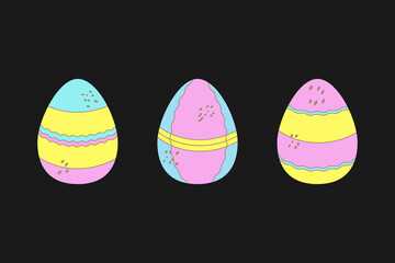 Easter eggs icons. Decorative colored set for creative cards, invitations, flyers, posters. Dark grey backgoround