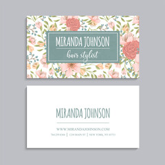 Vintage business and visiting card with floral pattern. Vector illustration