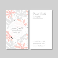 Vintage business and visiting card with floral pattern. Vector illustration