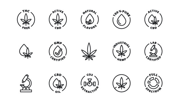 Black And White Hemp Cannabis Cbd Icon Set