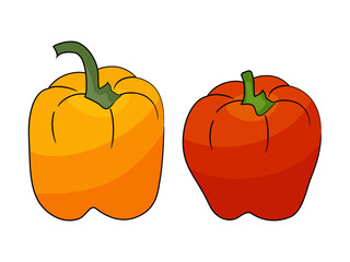 Sweet red and yellow peppers isolated on white background. Vector illustration.