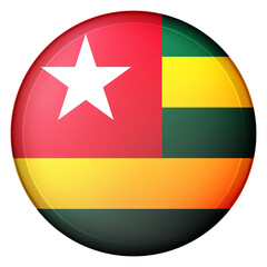 Glass light ball with flag of Togo. Round sphere, template icon. national symbol. Glossy realistic ball, 3D abstract vector illustration highlighted on a white background. Big bubble.