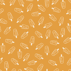 Vector orange single colour doodle of scattered popsicle ice cream repeat pattern. Suitable for textile, gift wrap and wallpaper.