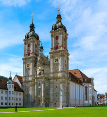 Fototapeta na wymiar SANKT GALLEN, SWITZERLAND - September 27, 2020: St. Gallen is a city south of Lake Constance in northeastern Switzerland. Abbey Cathedral of Saint Gall