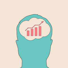 Human head with growth chart. Thinking head. Flat illustration. Vector
