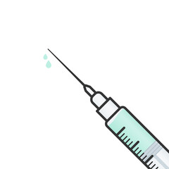 Fototapeta premium Medical syringe with drops. Diagonal composition. For vaccination, injection, medical use. Vector illustration, flat design