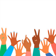 Set with hands of different nationalities.