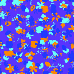 Seamless pattern with colorful spring flowers. Orange, blue, pink colors.