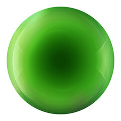 Glass neon green ball or precious pearl. Glossy realistic ball, 3D abstract vector illustration highlighted on a white background. Big metal bubble with shadow.