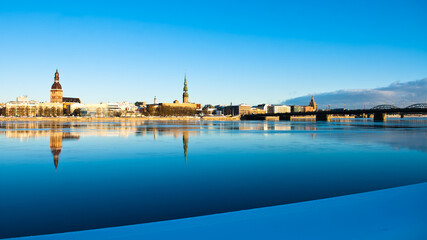 riga. in the photo, a panorama of the city against the blue sky