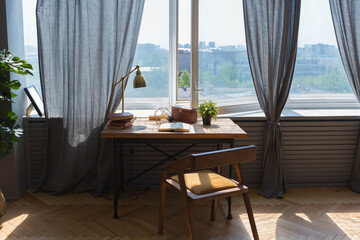 elegant creative modern trendy interior of a spacious open plan Scandinavian style studio with seating and sleeping areas