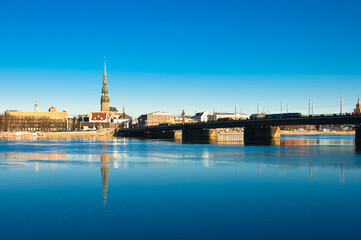 riga. in the photo, a panorama of the city against the blue sky