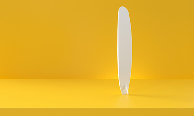 White Surfboard on yellow background.