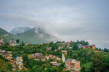 Fototapeta na wymiar Nepal, view from the charming mountain village of Bandipur over the surrounding landscape.