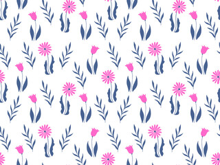 Seamless spring pattern floral with flowers - chamomile, peonies,  leaves isolated on white background. Vector illustration for wrapping, fabric, web, party, invitation, wallpaper, wedding, textile.