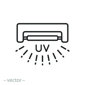 uv disinfection lamp icon, sterilization ultraviolet technology, bactericidal uvc light, thin line symbol on white background - editable stroke vector illustration eps10 