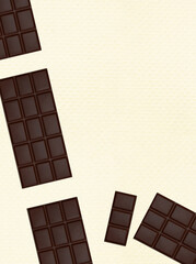 3d render flat lay scene..Chocolate bar on white textured background. Choco Cacao lover concept. Minimalistic creative food style art.