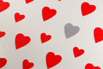 Silver Heart With Red Hearts Abstract On Textured White