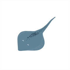 Cute blue stingray isolated on a white background. Vector hand drawn color illustration for poster, fabric, print, textile, wrappert. Cute baby animals.