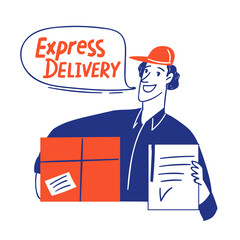 Delivery business doodle style cards design with a man