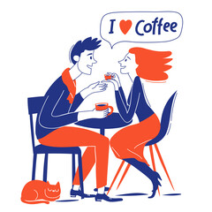 I love coffee motivational vector card couole in love and coffee