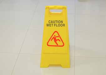 Wet floor sign, sign showing warning of caution wet floor