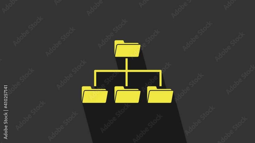 Poster yellow folder tree icon isolated on grey background. computer network file folder organization struc
