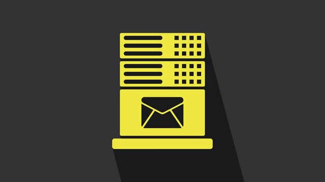 Yellow Mail server icon isolated on grey background. 4K Video motion graphic animation