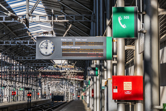 Railway platform at Malaga central railway station (Estacion de Maria Zambrano). MALAGA, SPAIN. June 8, 2018.