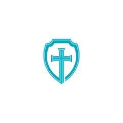 cross with shield logo vector icon illustration