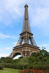 Eiffel tower close by, red roses