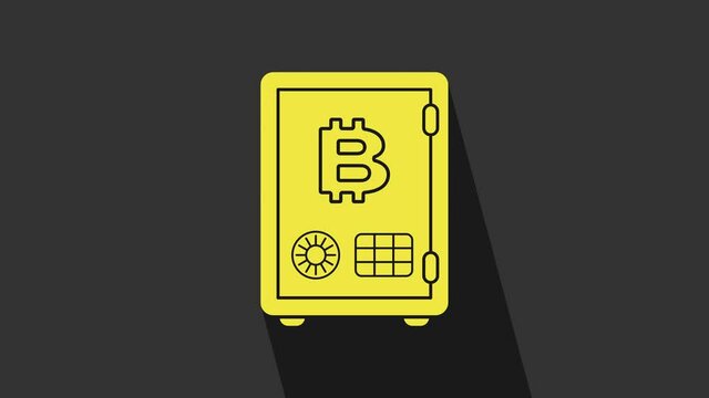 Yellow Proof of stake icon isolated on grey background. Cryptocurrency economy and finance collection. 4K Video motion graphic animation