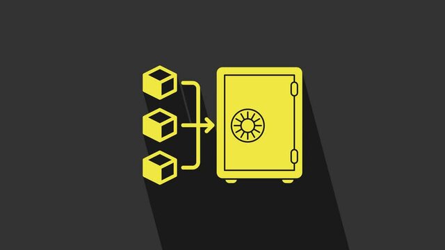 Yellow Proof of stake icon isolated on grey background. Cryptocurrency economy and finance collection. 4K Video motion graphic animation