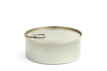 Iron tin can on white background