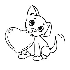 Cute puppy with a heart-shaped nose. Graphic image of the puppy's face. Black and white drawing. Drawing for children. Coloring book for children.